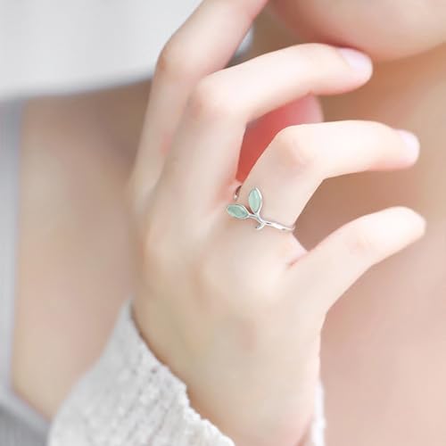 Adjustable Leaf Stackable Rings for Women Cubic Zirconia Stones Blue Leaves Purple Flower Open Band Stacking Finger Sliver Rings Fashion Plant Floral Aesthetic CZ Jewelry - color: stone leaf