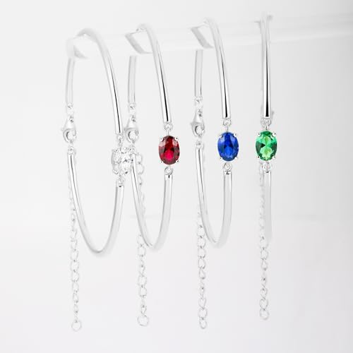 Moissanite/Sapphire/Ruby/Emerald Cuff Bracelet 1 Carat Oval Cut Center Stone Inlaid 925 Sterling Silver 14K Gold Plated Adjustable Birthstone Bangle for Women fit Wrist 5-7.5 Inch - color: Ruby Silver
