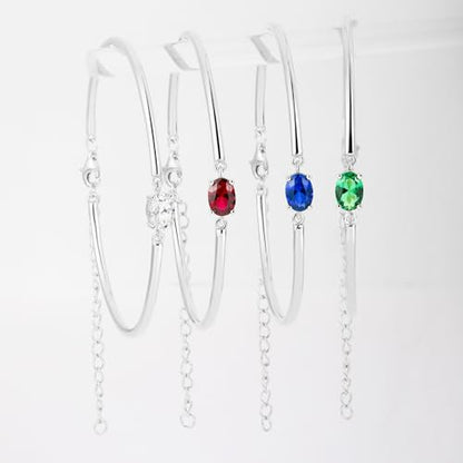 Moissanite/Sapphire/Ruby/Emerald Cuff Bracelet 1 Carat Oval Cut Center Stone Inlaid 925 Sterling Silver 14K Gold Plated Adjustable Birthstone Bangle for Women fit Wrist 5-7.5 Inch - color: Ruby Silver