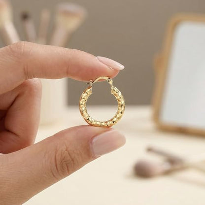 14K Gold Hoop Earrings for Women 14K Gold Earrings Classic Shiny Polished Round Big Hoop Earring for Women Hypoallergenic Womens Earring Hoops - size: 25mm