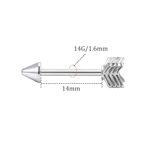 14G Wrench Barbell Nipple Ring 316L Anchor and Rudder Nipple Barbell Screw Nipple Rings Body Piercing Jewelry for Women Men - color: Silver Arrow