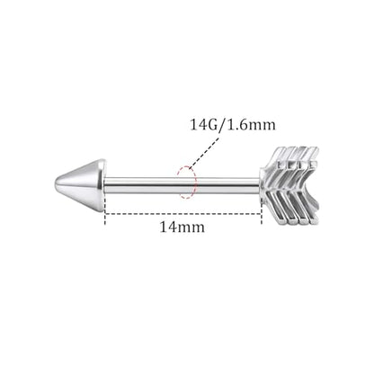 14G Wrench Barbell Nipple Ring 316L Anchor and Rudder Nipple Barbell Screw Nipple Rings Body Piercing Jewelry for Women Men - color: Silver Arrow