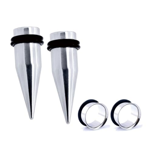 Pair of 7/16" 11mm Stainless Steel Black Tapers and Tunnels Ear Stretching Kit Gauges - color: Silver