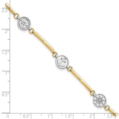 Diamond2Deal 14K Two-tone Gold Polished Compass/Anchor/Ships Wheel Bracelet 7" Plus 1 inch Ext.
