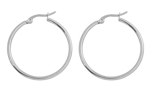 Rounded Hoops Earrings (20mm-60mm Diameter) - color: Silver 30mm