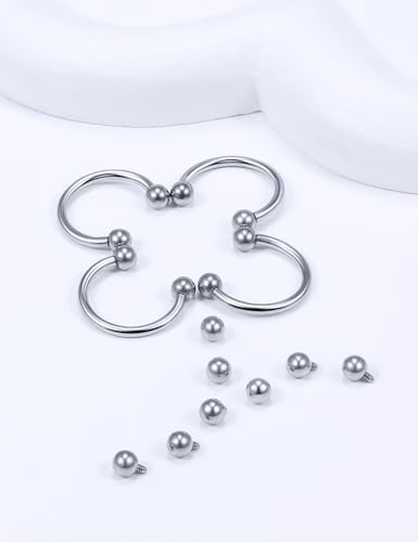 Lcolyoli 16g Septum Rings Internally Threaded Surgical Steel Septum Jewelry Lip Rings Hoop Labret Jewelry Horseshoe Earrings Daith Piercing Jewelry for Women Men - color: 16g,Inner diameter:8mm,silvertone
