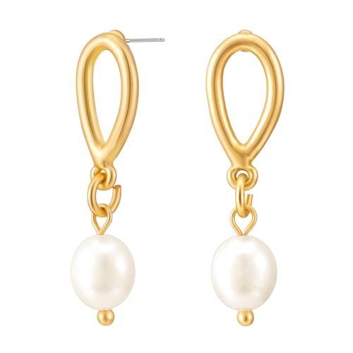 Gold Earrings 14k Gold Plated Hoop Earrings Dainty Pearl hoop Disc Coin Bead Starfish Teardrop Circle Dangle Drop Earrings for Women Hypoallergenic Jewelry Gifts - color: Pearl Earrings-A