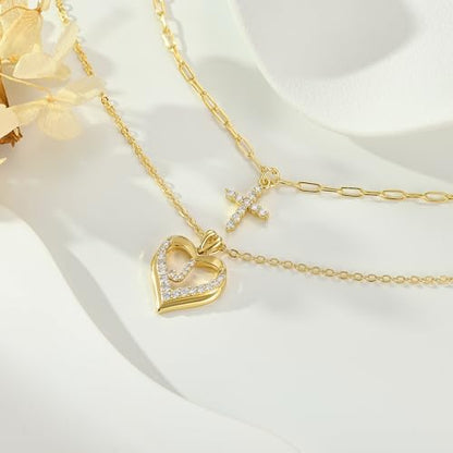 14K Gold Plated Layering Necklaces,Heart Initial Layered Necklace Cross Pendant Necklace Charm Personalized Stackable Jewelry Gift for Her - style: D