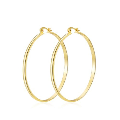 Apsvo Hoop Earrings for Women, 5mm Wide 14K Gold Plated/Silver Hoop Earring Hypoallergenic 925 Sterling Silver Earrings Lightweight Large Earrings for Women - color: 3mmWide-50mmGold