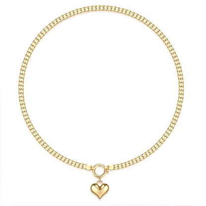 NUZON Sunburst Heart / 2-Tone Interlocking/CZ Evil Eye/Single Pearl/Love Heart Pendant Necklace for Women 14K Gold Chain Necklace Chunky Statement Jewelry - color: "Love you" Heart - Gold