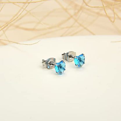 12 Pairs 18K Gold Plated Surgical Stainless Steel Stud Earrings, Star Heart Square Stud Earring for Women, Cubic Zirconia Birthstone Stud Earrings Set - color: Silver heart 4mm