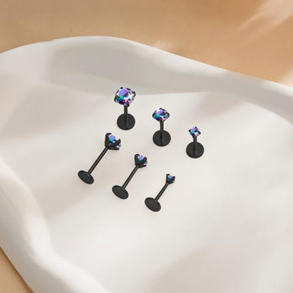 14K Gold Filled Threadless Nose Studs 316L Surgical Steel Labret Studs Lip Rings Push in Flat Back Stud Earrings CZ Nose Nostril Cartilage Lip Medusa Conch Tragus Helix Body Piercing Jewelry for Women Men Hypoallergenic 20G 18G 16G - color: 6Pcs 16G 2mm 3