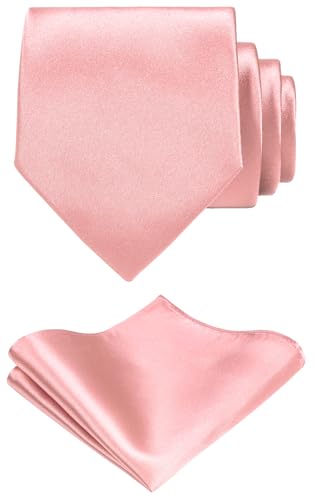TIE G Solid Satin Woven dyed Color Formal Black Necktie and Pocket Square Sets in Gift Box - color: Dusty Rosepink