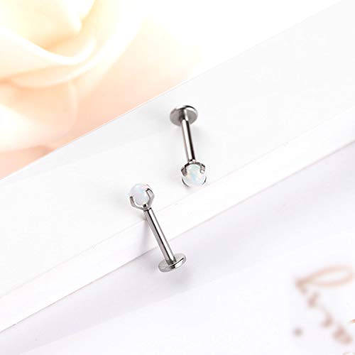 GAGABODY G23 Titanium 16G 6/8/10mm Clear CZ/Opal Internally Threaded Labret Monroe Lip Studs 6mm Helix Cartilage Tragus Earring Piercing - color: 16G-2Pcs - Length:10mm Opal:3mm