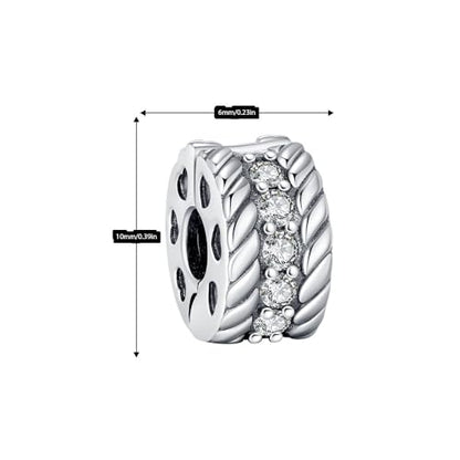 KEQ Clip Spacer Charm for Bracelet 925 Silver Pave Cubic Zirconia Clip Lock Stopper Bead Spacer For Women Bracelets Stopper Birthday Gifts European Openable Beads 2pcs - color: Love Twists