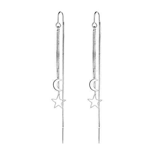 925 Sterling Silver Dangle Earrings with Charms Heart, Water drop, Moon, Star Long Drop Earring for Women Jewelry Gifts Hypoallergenic - color: moon and star