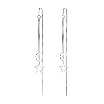 925 Sterling Silver Dangle Earrings with Charms Heart, Water drop, Moon, Star Long Drop Earring for Women Jewelry Gifts Hypoallergenic - color: moon and star