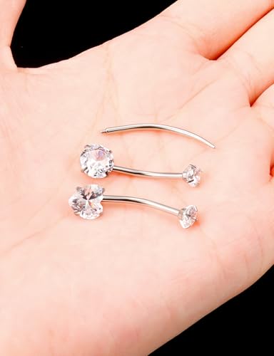 Oufksiyy Long and Extra Long Bar Belly Button Ring Internal Thread Hypoallergenic Surgical Stainless Steel 14mm 16mm 14 Gauge Navel Rings Cubic Zirconia Buuton Body Piercing Jewelry for Women Men - color: 14MM Round/Heart-shaped CZ Belly Button Ring
