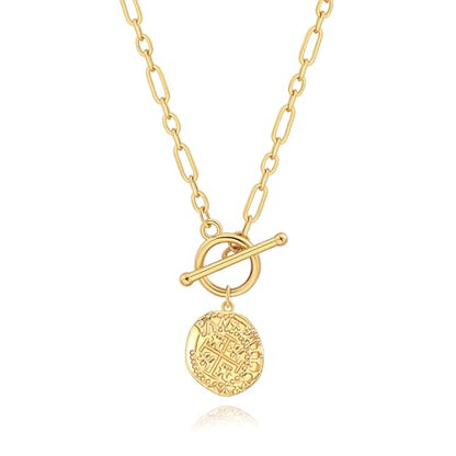 SOFYBJA Saint Benedict Necklace Drop 18K Gold Toggle Medallion Coin Cross Pendant Necklaces Religious Jewelry Catholic Gift for Women - color: Gold Irregular Cross