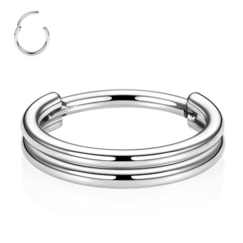 FUNLMO 18G 16G Septum Jewelry Triple Stacked Septum Nose Ring Surgical Steel Daith Conch Helix Cartilage Lobe Piercing Jewelry - color: Style 3: Silver-double stack