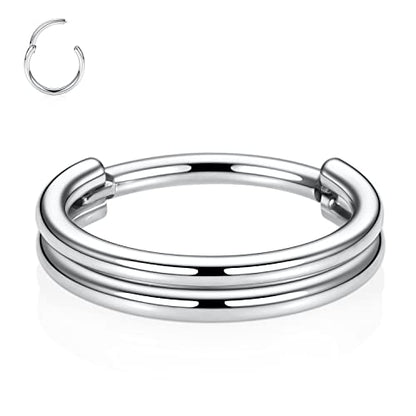 FUNLMO 18G 16G Septum Jewelry Triple Stacked Septum Nose Ring Surgical Steel Daith Conch Helix Cartilage Lobe Piercing Jewelry - color: Style 3: Silver-double stack
