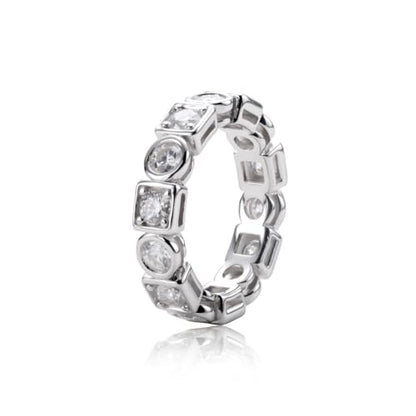 Moissanite Eternity Ring, S925 Sterling Silver Wedding Band for Women - style: Geometric Bezel Eternity Band
