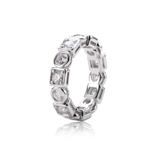 Moissanite Eternity Ring, S925 Sterling Silver Wedding Band for Women - style: Geometric Bezel Eternity Band