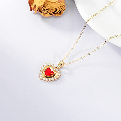 SISGEM 14K Real Gold Heart Necklace for Women,Yellow Gold Love Pendant Necklace Triple Hearts Jewerly Gifts for Birthday Anniversary 16+1+1 inch - color: Heart-Red Crystal