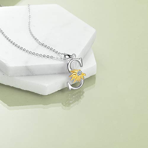 POPLYKE Initial Sunflower Necklace for Women 925 Sterling Sliver Sunflower Pendant Necklace Letter Initial Pendant Chain - style: Sunflower S