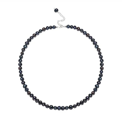 Natural Pearls Necklace, Freshwater Baroque Pearls Necklace for Women's Pearl Strand Choker Necklace 18K Gold Plated & S925 Sterling Silver Clasp White Necklace Chain - color: Black, 5-6mm, Silver Clasp