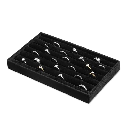 SynHHergyx Ring Display Tray 7 Slots Ring Display Case Earrings Showcase Organizer Rings Holder Tray Velvet Jewelry Drawer Organizer Inserts, Black