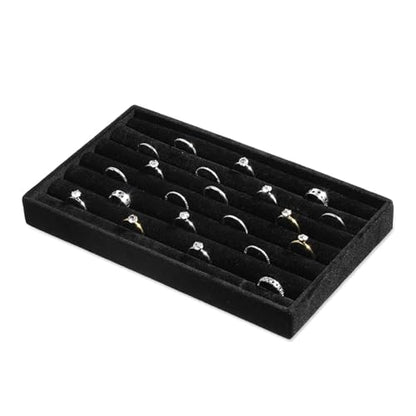 SynHHergyx Ring Display Tray 7 Slots Ring Display Case Earrings Showcase Organizer Rings Holder Tray Velvet Jewelry Drawer Organizer Inserts, Black