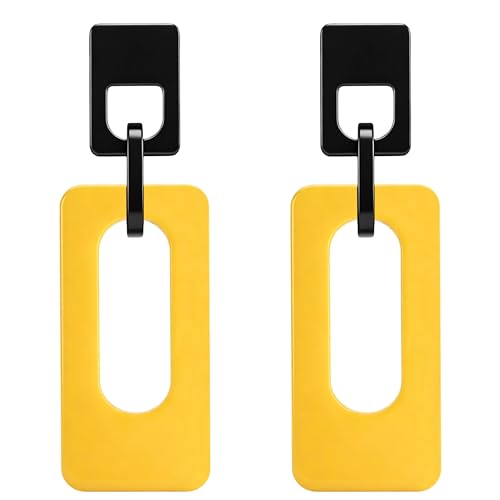 Boho Lightweight Retro Simple Acrylic Splicing Rectangle Earrings for Women Creative Exaggerated Statement Dangle Drop Earrings Jewelry - color: Black Yellow