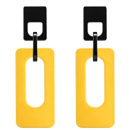 Boho Lightweight Retro Simple Acrylic Splicing Rectangle Earrings for Women Creative Exaggerated Statement Dangle Drop Earrings Jewelry - color: Black Yellow