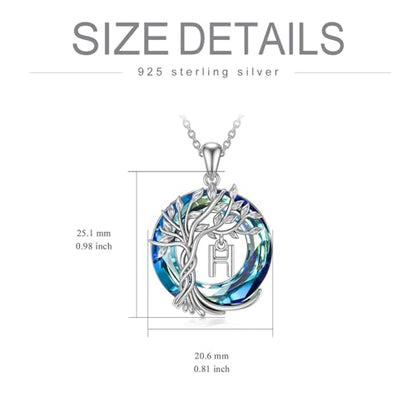 TOUPOP Gifts for Women Tree of Life Initial Necklace 925 Sterling Silver Letter Pendant with Blue Crystal Birthday Jewelry Gifts for Women Her Mom Wife Daughter - color: Tree of Life H Initial