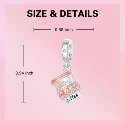 Family Love Mother Daughter Grandma Charm 925 Sterling Silver fits Bracelets Necklace Pendant Bead Charms Jewelry Gift for Women Family Friends - color: Coffee Cup Charm-A