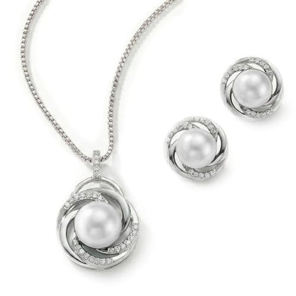 Mariell Freshwater Pearl Wedding Necklace Earrings Set for Brides, Bridesmaids, Birthday Gift - color: Silver