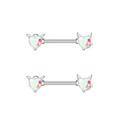 Kokoma 14G Angels and Demons Heart Nipple Rings Stainless Steel Crystal Diamond Love Heart Tongue Ring Nipple Shield Barbell Bar Nipplerings Piercing Body Jewelry for Women