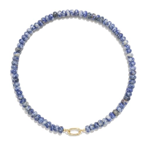 Beaded Gemstone Necklaces for Women Bohemian Colored Choker Natural Stone Bead Summer Beach Handmade Jewelry Necklace - color: Earth Blue