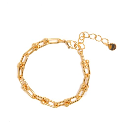 Timeless 18K Gold Vermeil Bracelet for Women, Hypoallergenic Nickel-Free Charm, Durable Everyday Jewelry Gift Tarnish-Resistant - style: Gold Link Bracelet