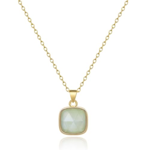 KissYan Healing Crystal Necklace, 14K Gold Plated Natural Stone Pendant Necklace Reiki Quartz Amethyst Citrine Gemstone Spiritual Jewelry Gifts for Women Girls - color: A-Aquamarine-Square