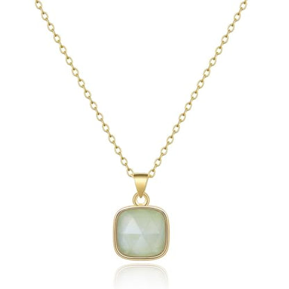 KissYan Healing Crystal Necklace, 14K Gold Plated Natural Stone Pendant Necklace Reiki Quartz Amethyst Citrine Gemstone Spiritual Jewelry Gifts for Women Girls - color: A-Aquamarine-Square