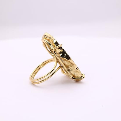Ring Geode Druzy Slice Unique And Stylish Statement Gold Plated Jewelry Natural Gemstone Stone size 25-35 mm Approximately Adjustable Shank US Scale Size 6-9 - color: Gray, 3