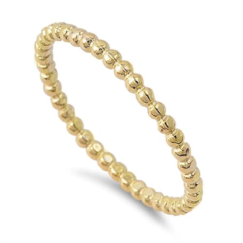 Pierced Owl 925 Sterling Silver 2mm Beaded Stacking Ring - color: Gold Plated
