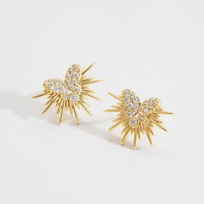 LOYATA Spike Earrings Gold Huggie Hoop Diamond Cubic Zirconia 14K Gold Plated Dainty Small Simple Hypoallergenic Geometric Jewelry Gift for Women - color: Butterfly Thorn