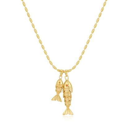 YUJIE Dainty Fish Pendant Necklace for Women 14k Gold Plated Ocean Fish Charm Necklace Summer - color: double fish