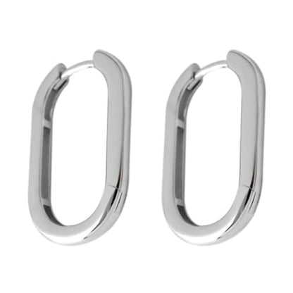 Sterling Silver Long Plain Shiny Oval Square Hoop Cuff Drop Earrings 26mm 2 Tones Rhodium / 18K Gold