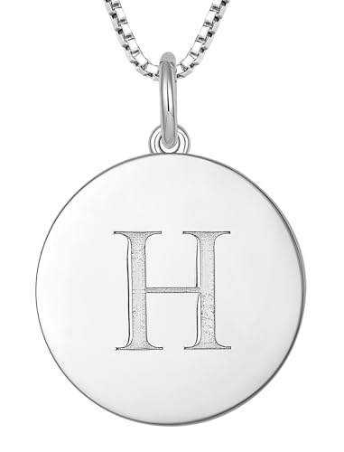 YL Initial Necklace 925 Sterling Silver Square/Round/Heart Letter Pendant A-Z Alphabet Polished Jewelry for Women - color: Letter-H, style: Round Shaped