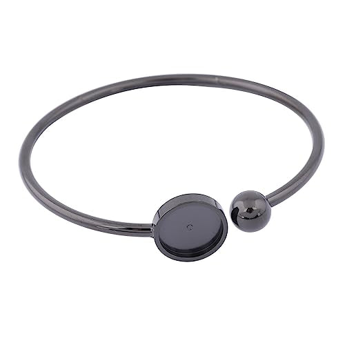 5pcs Stainless Steel Black Adjustable Bracelet Bezel Blanks Fit 12mm Cabochon Bangle Base Setting Trays DIY Jewelry Making - color: black