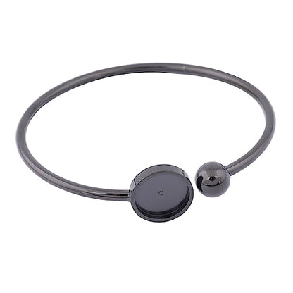 5pcs Stainless Steel Black Adjustable Bracelet Bezel Blanks Fit 12mm Cabochon Bangle Base Setting Trays DIY Jewelry Making - color: black